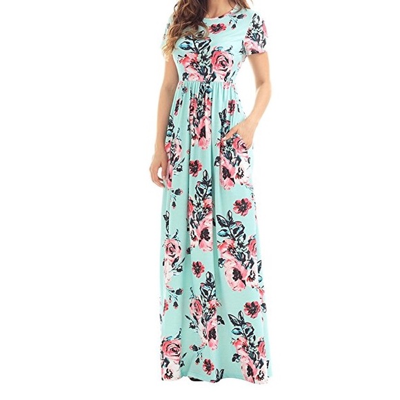 Floral Maxi Dress - Medium - Mint Green Floral - Picture 5 of 6